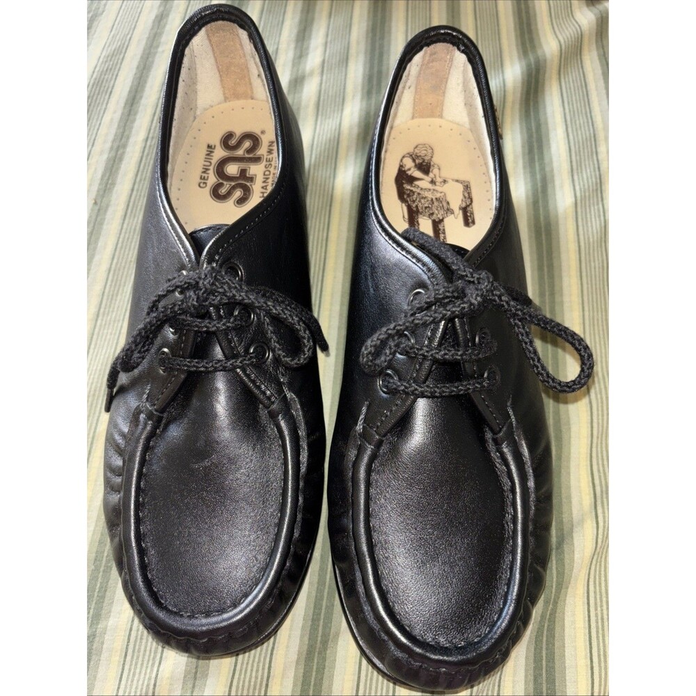 Women's SAS SIESTA Black Black Leather Shoes 8.W